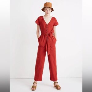 Madewell Linen-Cotton Pleat-Sleeve Jumpsuit
